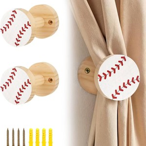 Gancho de Madera para Cortina, Diseño de Béisbol Redondo, 0.79 Pulgadas, Fácil Instalación, Estilo Rústico - Product Image 2