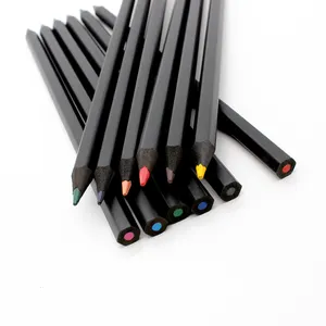 Nouveauté — crayons de couleur noir en bois, emballage de 12 couleurs, crayons colorés, dessin pour enfants, 10 pièces