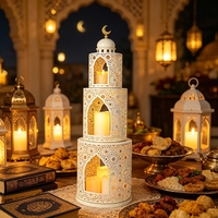 Ensemble de 3 lanternes de mosquée en fer empilables, décorations de table pour le Ramadan, porte-bougie islamique blanc
