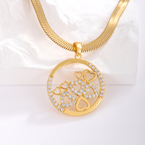 Collar de cadena de serpiente de oro de acero inoxidable, colgante redondo de circón, joyería de lujo a la moda, el mejor collar de <span class=keywords><strong>Rock</strong></span> 'n' Roll Hip Hop - Product Image 1