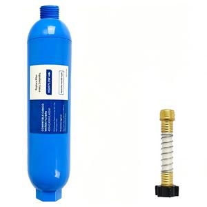 Filtro de agua en línea para RV con 2 protectores de manguera flexibles para vehículos recreativos, caravanas y embarcaciones - Product Image 1
