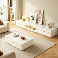 Ensemble Meuble TV et Table Basse Minimaliste Moderne de Luxe Léger, Plateau en Pierre Frittée, Sur Pied, pour Petits Salons, Nouvelle Arrivée