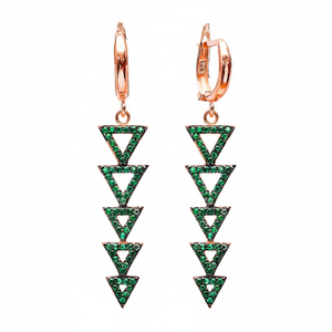Esmeralda CZ piedra triángulo forma encanto pendientes largos venta al por Mayor turco hecho a mano 925 plata esterlina joyería fina - Product Image 2