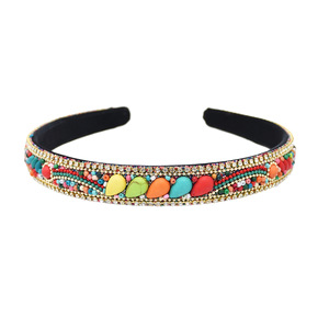 Bandeau perlé fait à la main en alliage acrylique bohème avec motif de fleurs en strass turquoise coloré pour femmes mariage 14cm - Product Image 4