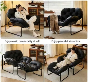 Sillón Individual, Minimalista, de Diseño de Lujo Ligero, Sillón Informal, Sofá Cremoso, Silla Negra de Estilo Medieval - Product Image 6