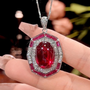 Wholesale 13*18-10*14mm Red Zircon Vintage Fashion Wedding Necklace <b>Earrings</b> Ring <b>Set</b> Eco-friendly Copper Bridal Jewelry <b>Set</b> - Product Image 4