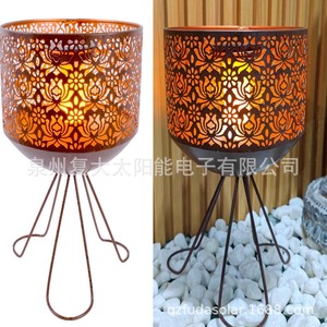 Lanterne solaire en fer avec lumière LED effet flamme, rechargeable, décoration de jardin extérieure - Product Image 2