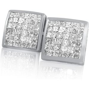 ต่างหูเพชรออร์นาติส 1.85 กะรัต ทรงปรินเซสคัท ทองคำขาว 14K แบบมองไม่เห็นการติดตั้ง เหมาะสำหรับผู้หญิงสวมใส่ทุกวัน - Product Image 3