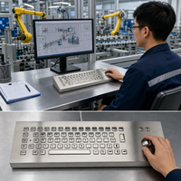 PC-800TB-DESK IP54 Keyboard Trackball Desktop Baja Tahan Karat Industri Tahan Air 65 Tombol USB PS/2 untuk Mesin CNC Kios
