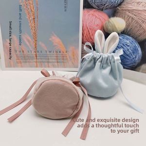 Velvet Drawstring Pouch Bunny Ear Gift Bag for Jewelry Candy Chocolate Packaging Soft Plush <b>Easter</b> Rabbit Ear Treat Bag - Product Image 3