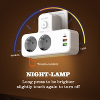 Multiprise murale LDNIO SE2337 avec prise EU, 2 prises AC, 3 ports USB, interrupteur indépendant, lampe de nuit