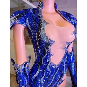 Costume da Ballo Sexy per Donna con Strass Luccicanti, Body in Raso, Guanti e Cappello, Set per <span class=keywords><strong>Cantanti</strong></span> da Nightclub - Product Image 3