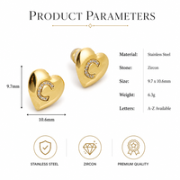 Anting-anting Zirkon Inisial Hati Baja Tahan Karat Huruf A-Z Perhiasan Fashion Wanita Sehari-hari Hadiah