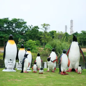 Cheaper Wholesale Life Size Penguin Statue Figurine Large Fiberglass Polyresin Animal Sculpture For Outdoor Garden Decoration