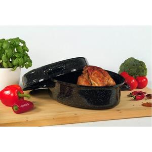 Asador Ovalado para Ganso de 4.5 L y 34 cm, Esmaltado en Negro con Motas Blancas - Product Image 1
