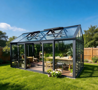 Véranda moderne en verre trempé laminé triangulaire en alliage d'aluminium, insonorisée, à énergie solaire, écologique, pour chambre extérieure