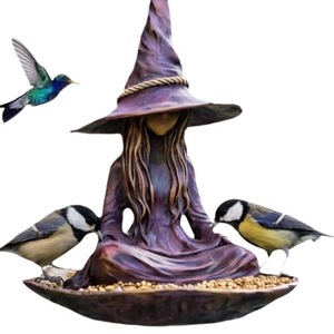 Mangeoire à oiseaux en résine en forme de sorcière, 15x15x19cm, ornement suspendu durable pour l'extérieur, décoration d'Halloween - Product Image 5