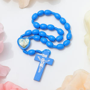 Vente en gros de bracelets de prière musulmans islamiques en perles de bois unisexes, chapelet noué avec croix Jésus, bijoux religieux - Product Image 4