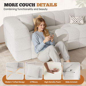 Modern Sherpa Velvet Tufted 3-Seater <b>Sofa</b> <b>Bed</b> High-Density Foam Ergonomic Support No Assembly Required Living Room Seating - Product Image 3