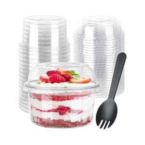 Gobelets jetables en plastique transparent impression Logo 12 OZ PET tasse de crème glacée pour gâteau Dessert salade <span class=keywords><strong>yaourt</strong></span> avec couvercle - Product Image 1