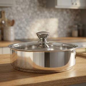 Casserole ronde en acier inoxydable avec couvercle en verre 24 cm, extérieur poli durable, lavage à la main uniquement - Product Image 6