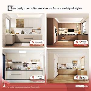 Santopova Modern Minimalist Beige Kitchen Cabinets Set with Integrated Appliances & LED <b>Lighting</b> for Home Renovation - Product Image 4