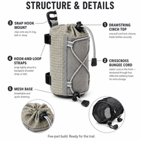 Pochette de rangement suspendue en nylon maillé avec cordon de serrage, cordon élastique, porte-bouteille pour sac à dos, porte-téléphone et clés, logo personnalisé OEM