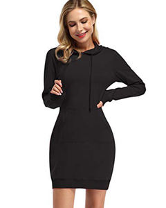 Custom Your Own Sexy Ladies Bodycon Hip Hugging Hoodies Vestidos 2025 Otoño Invierno Casual Cordón Mini Vestidos con bolsillos - Product Image 2