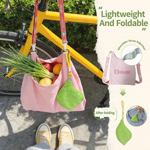 Custom <b>Foldable</b> Reusable Shopping Tote <b>Bag</b> with Detachable Adjustable Shoulder Strap & Cute Flower Pendant storage <b>bag</b> - Product Image 4