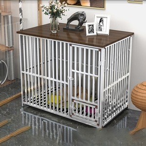 MOFESIPI büyük paslanmaz çelik ahşap köpek sandık mobilya köpek kafesi ile kolay çıkarılabilir tepsi kapalı Pet Kennels yan masa - Product Image 2