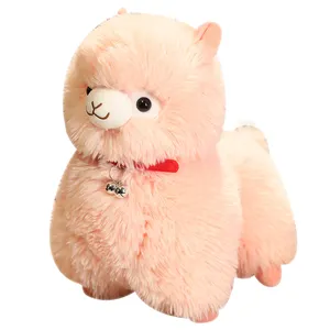 Usine personnalisée OEM mignon alpaga rose avec cloche en peluche 25/35cm lama peluche personnalisée jouets en peluche décor de ferme à la maison