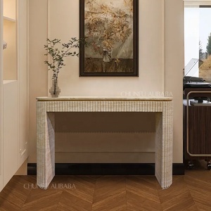 Table <span class=keywords><strong>console</strong></span> moderne en travertin, style <span class=keywords><strong>nordique</strong></span> de luxe, nouvelle collection, tables étroites irrégulières pour hôtel, villa, salon, couloir - Product Image 1