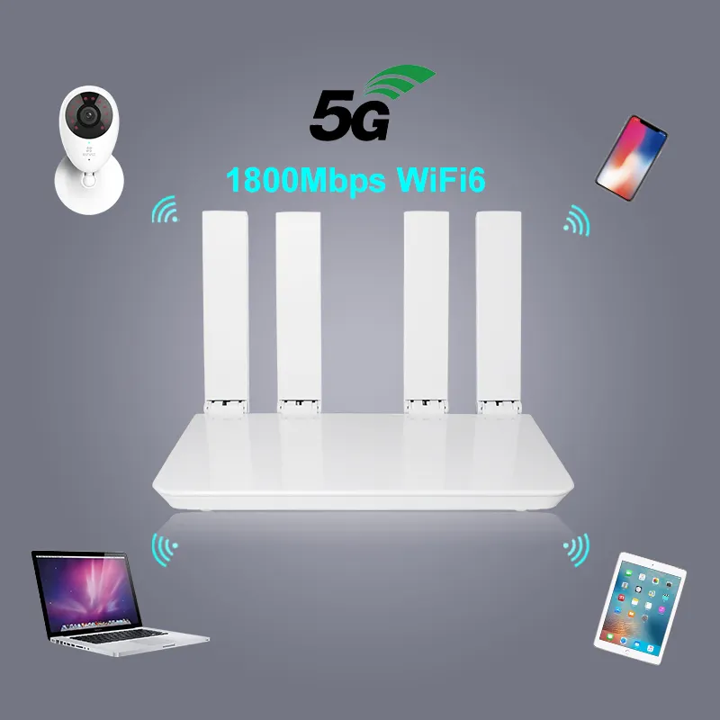 Router Wifi 5G nirkabel, Router Cpe 5G kecepatan tinggi 1800Mbps Dual Band 2.4G & 5.8G Gigabit 3 Port Wifi6 Lte Cat12 5G dengan Slot kartu Sim