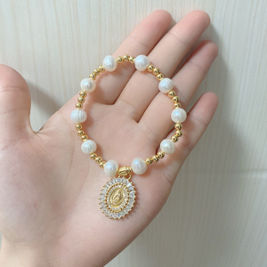 Católica joyería <span class=keywords><strong>de</strong></span> circón cúbico <span class=keywords><strong>de</strong></span> Mary <span class=keywords><strong>de</strong></span> la <span class=keywords><strong>Virgen</strong></span> <span class=keywords><strong>de</strong></span> <span class=keywords><strong>Guadalupe</strong></span>, perlas <span class=keywords><strong>de</strong></span> agua dulce, pulseras elásticas - Product Image 2