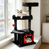 Arbre à chat de luxe gothique moderne, tour d'activités pour chat d'intérieur, griffoir en peluche, jouet en sisal, 3 niveaux, montage facile, 104 cm, tout en carton
