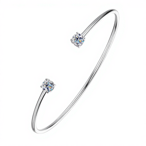Dropshipping Platinum Plated 925 Sterling <b>Silver</b> Round Cut 0.50ct Moissanite <b>Cuff</b> Open Bangle Ladies Trendy <b>Bracelet</b> - Product Image 2