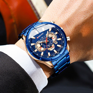 Binbond Men's Chronograph Watch Blue Stainless Steel Band Tachymeter Luminous Water Resistant Analog Quartz Watch - Product Image 3