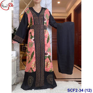 Vente en gros, robe abaya prête à l'emploi, grande taille, avec imprimé spandex doux, pierre de cristal, et écharpe, mode africaine wom - Product Image 3
