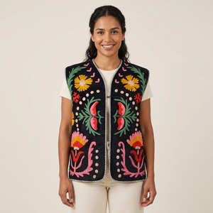 Pink Suzani Embroidered Knitted Velvet <b>Quilted</b> Reversible Bomber Jacket Vintage Hippie Style Autumn <b>Winter</b> Breathable Nylon Wool - Product Image 1