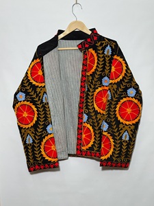 <b>Women</b>’s Black Embroidered Floral <b>Jacket</b> | Handmade Indian Ethnic Boho <b>Jacket</b> | Multicolor Floral Thread Work Short <b>Jacket</b> - Product Image 2