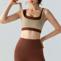 Soutien-gorge de sport respirant à maintien élevé pour femme, style européen et américain, avec bretelles croisées et motif color block