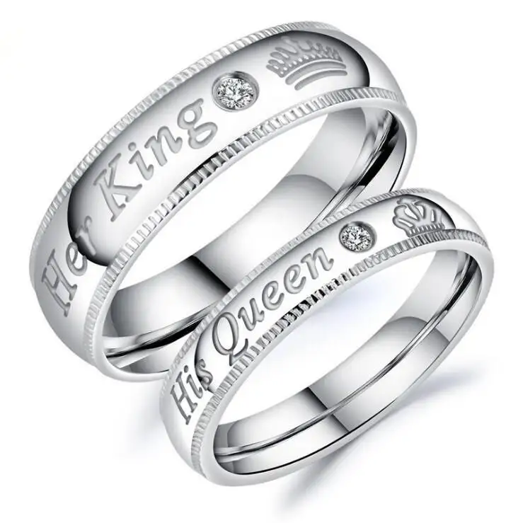 Support Custom King Queen Couple Rings Hipster Male and Female Ring Engraved Herking Hisqueen Ring