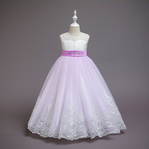 Ragazza lunga <span class=keywords><strong>damigella</strong></span> d'onore ragazza adolescente per bambini principessa festa di nozze <span class=keywords><strong>abito</strong></span> da sera con coda di pizzo decorazione campo anteriore - Product Image 5