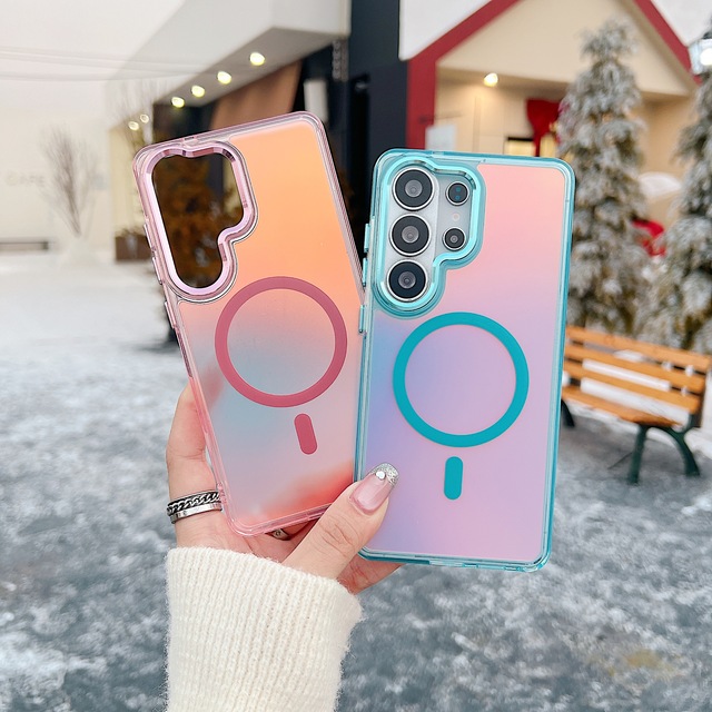 Gradient Changing Color Transparent Phone Case for Samsung Galaxy S26 S23 Ultra S25 Edge S24 FE Wireless Charging Magnetic Cover