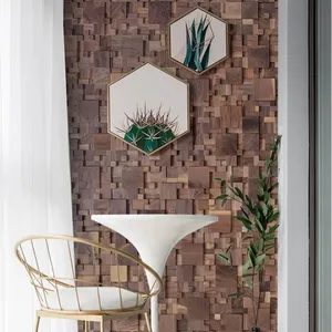 Panneaux muraux en bois massif 3D en noyer à motif chevron, style moderne du milieu du siècle, pour <span class=keywords><strong>salon</strong></span> et chambre de luxe - Product Image 1