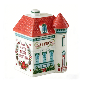 Pot à épices moderne en céramique en forme de village avec couvercle, peint à la main, décoration créative pour la maison et les fêtes, ensemble d'ornements en forme de maison - Product Image 4