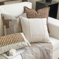 Housse de coussin géométrique moderne en patchwork - Housse de coussin décorative texturée de luxe couleur caramel - Housse de coussin tissée pour canapé