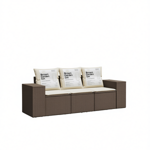 Ensemble de canapé de jardin marron trois places en rotin PE résistant aux UV, mobilier d'extérieur imperméable au design contemporain - Product Image 1