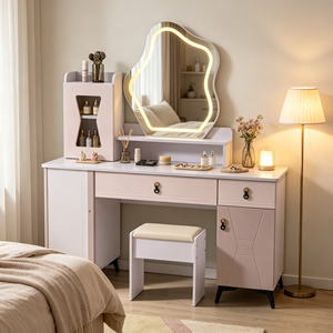 Modern Makeup Vanity <b>With</b> Lighted Mirror <b>Storage</b> Drawers Bedroom <b>Dressing</b> <b>Table</b> <b>With</b> Stool - Product Image 1