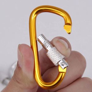 Laser Etched Small D Shape 4.8mm Aluminum Rod Diameter Hiking Portable Screw Gate Locking Carabiner <b>Clips</b> - Product Image 4